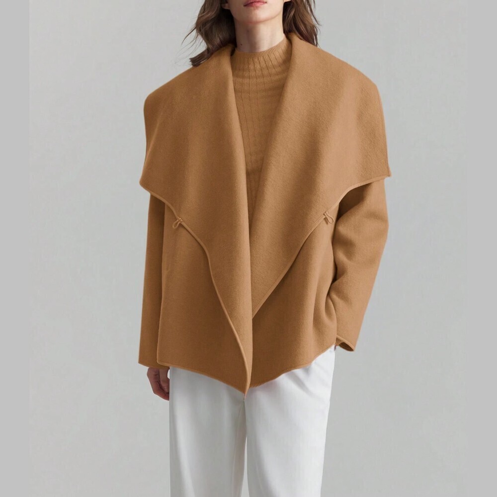Tan Waterfall Collar Oversized Coat